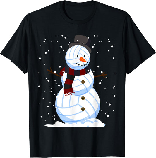 Volleyball Snowman Christmas Design For Player Boys Girls T-Shirt - T-Shirt | Black