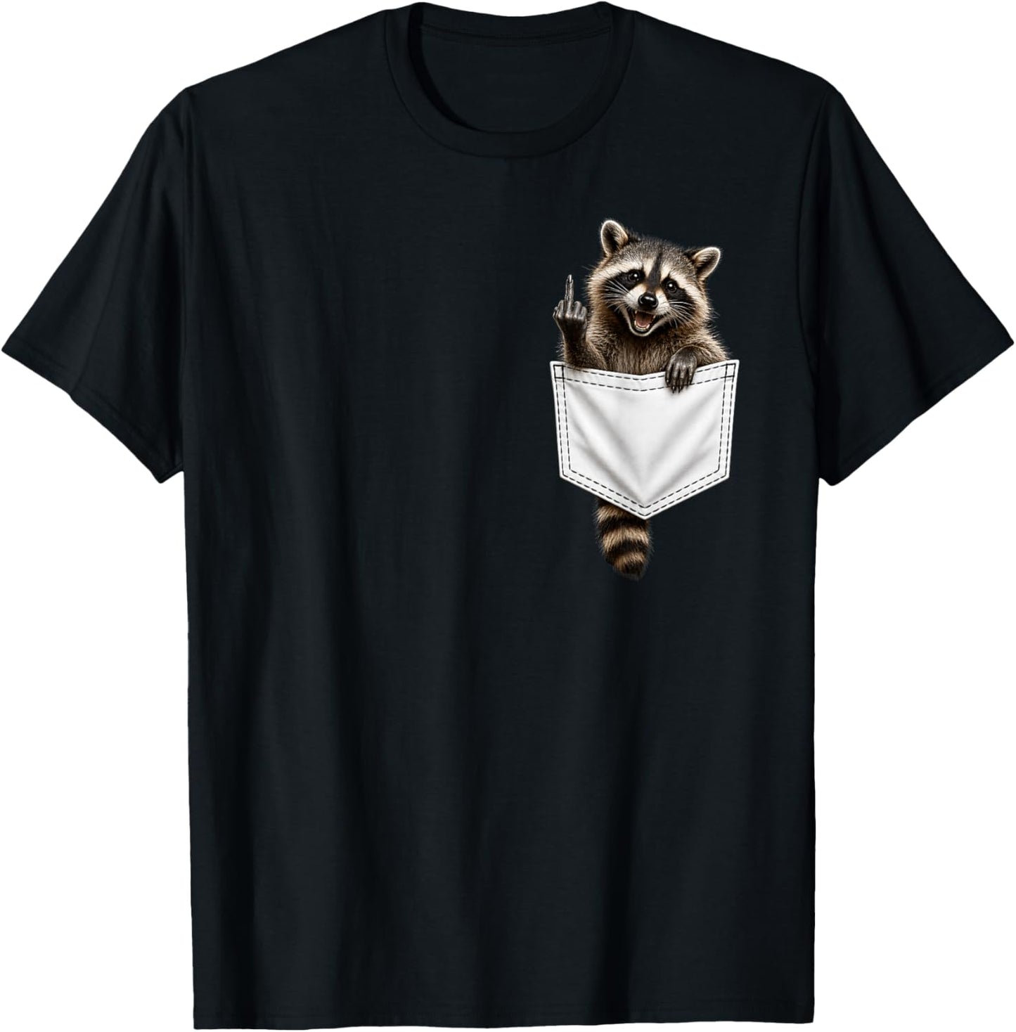 Raccoon in Pocket Giving The Middle Finger Flipping The Bird T-Shirt - T-Shirt | Black