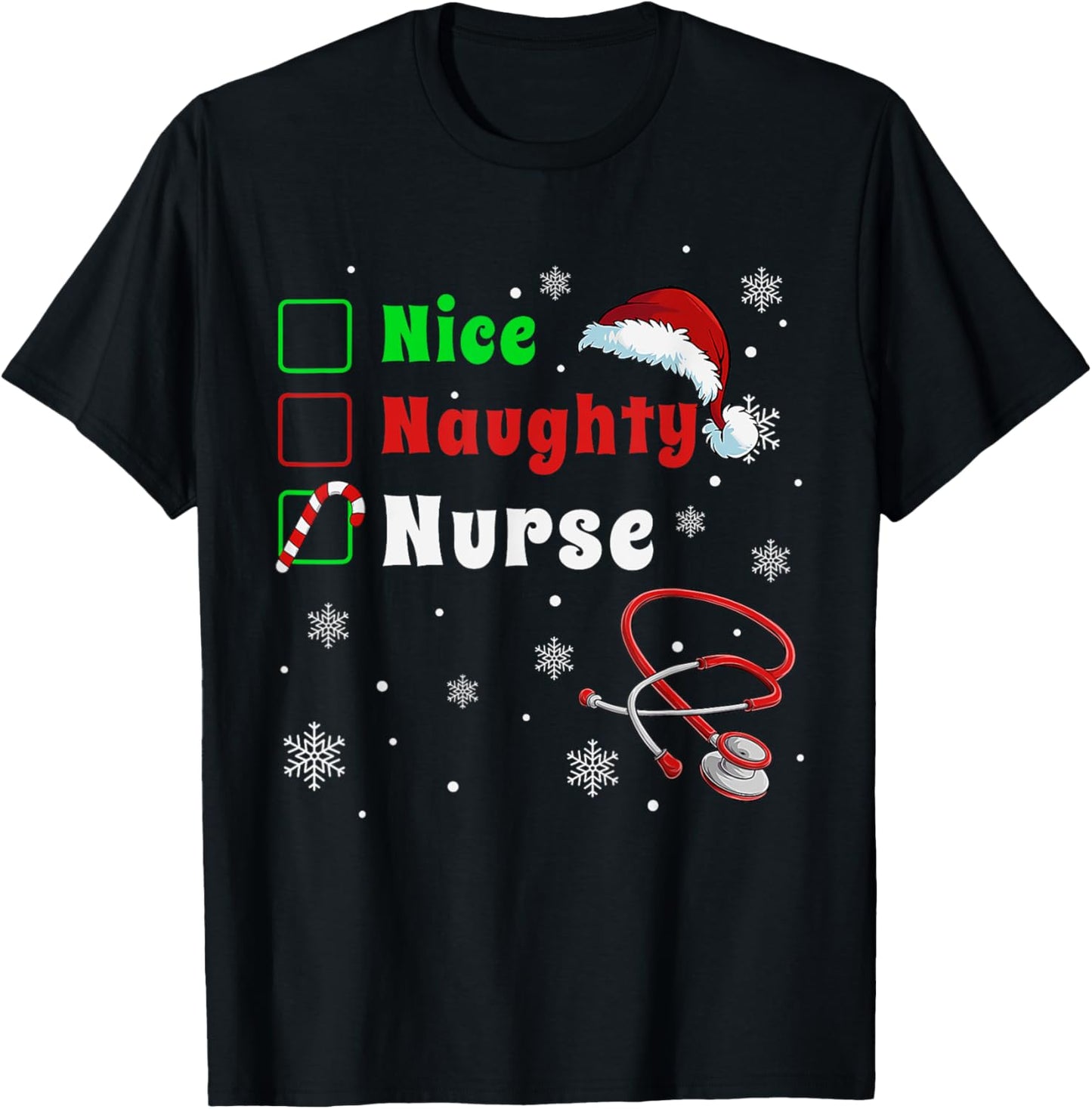 Funny Christmas Nice Naughty Nurse Scrub Top Men Women Xmas T-Shirt - T-Shirt | Black