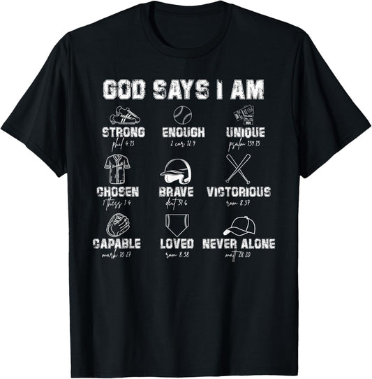 God Say I Am Baseball Christian Jesus Bible Verse Religious T-Shirt - T-Shirt | Black
