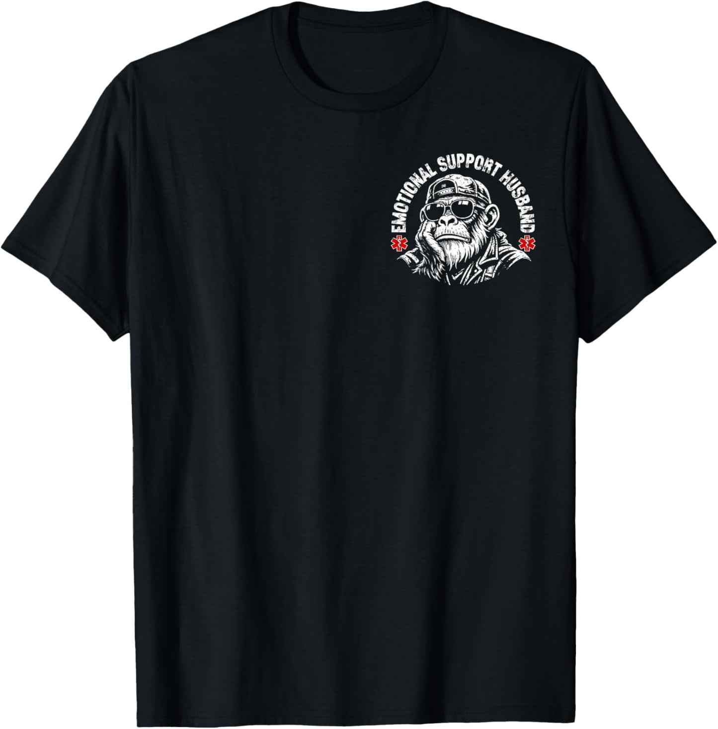 Emotional Support Husband Do Not Pet Funny Monkey (2 Sided) T-Shirt - T-Shirt | Black