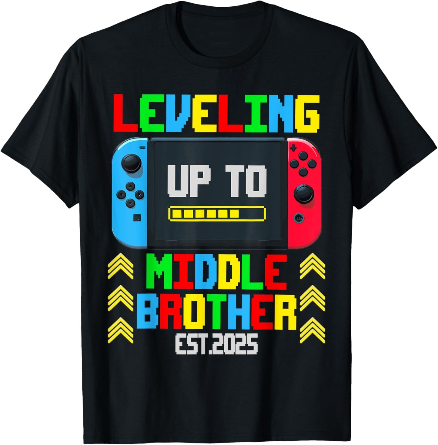 Pregnancy Announcement Leveling Up To Middle Brother 2025 T-Shirt - T-Shirt | Black