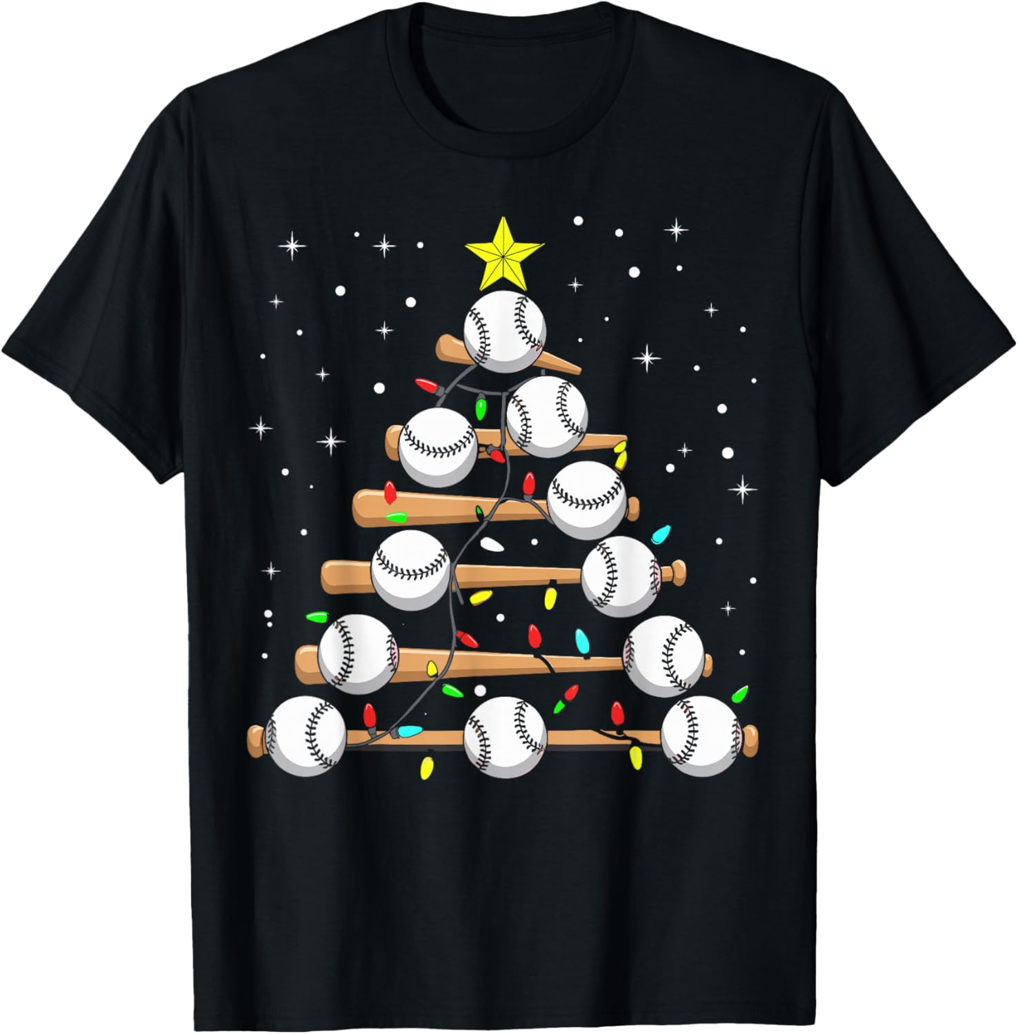 Funny Baseball Player Xmas Baseball Christmas Tree T-Shirt - T-Shirt | Black