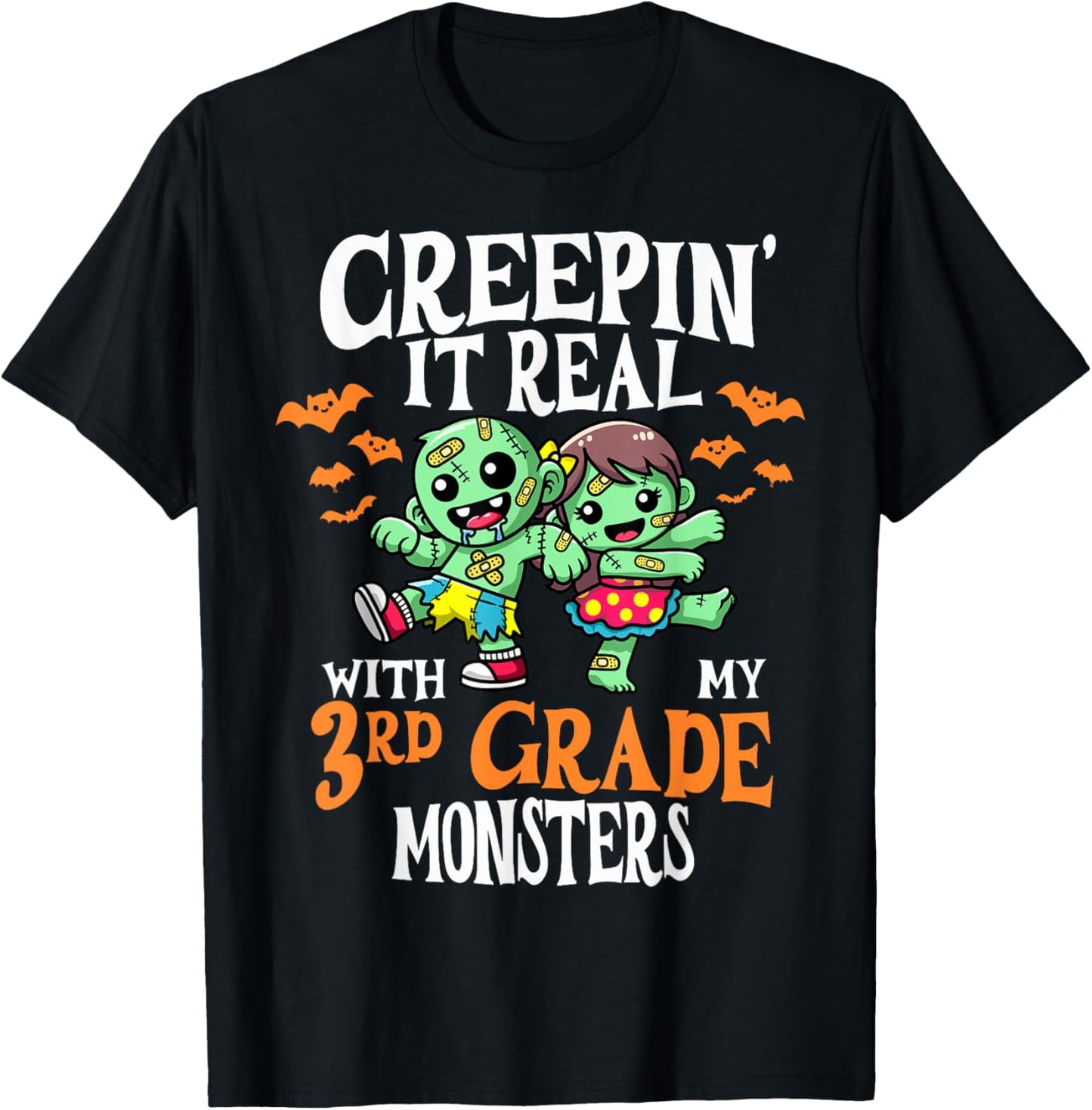 Creepin It Real Monster School 3rd Grade Teacher Halloween T-Shirt - T-Shirt | Black