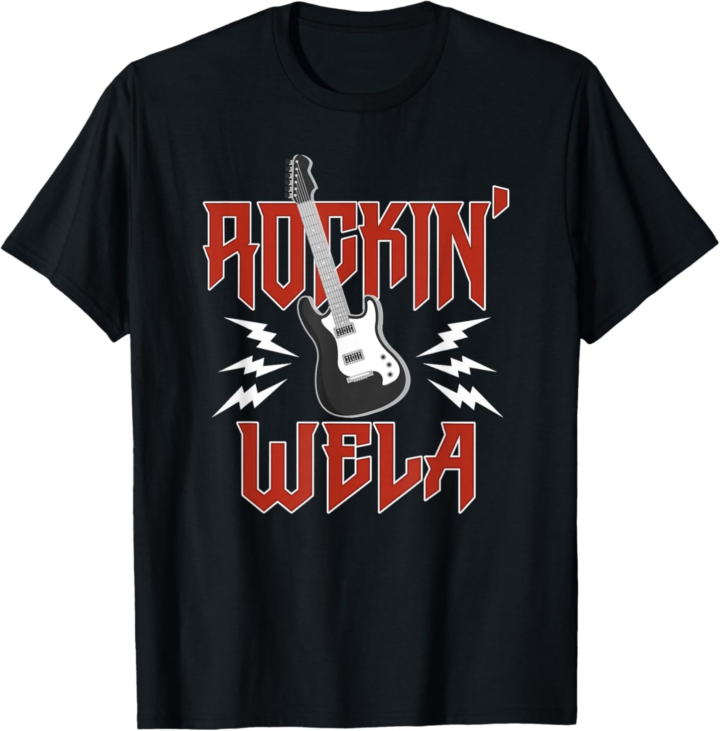 Wela Rockin One Birthday Family Matching Rock Guitar T-Shirt - T-Shirt | Black