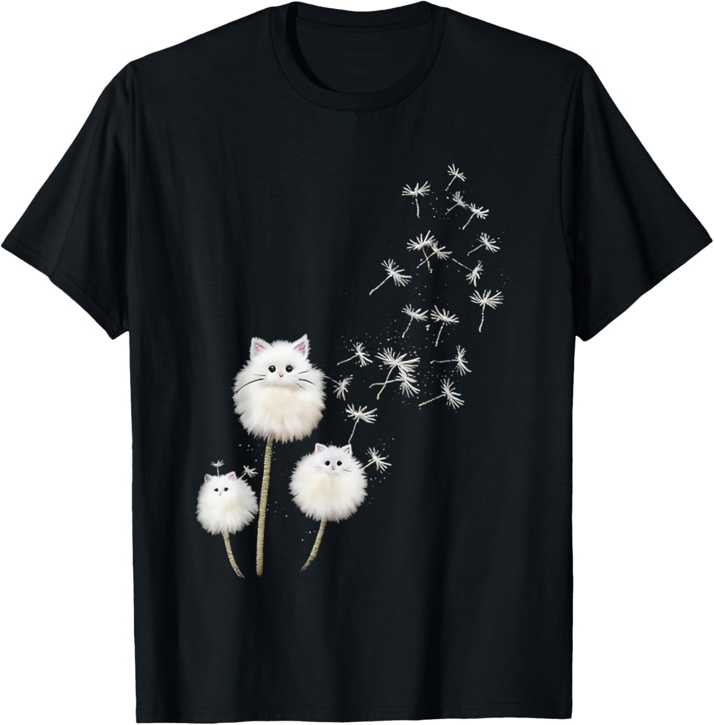 Women's just Breathe Fuzzy cat & Dandelion Cozy T-Shirt - T-Shirt | Black