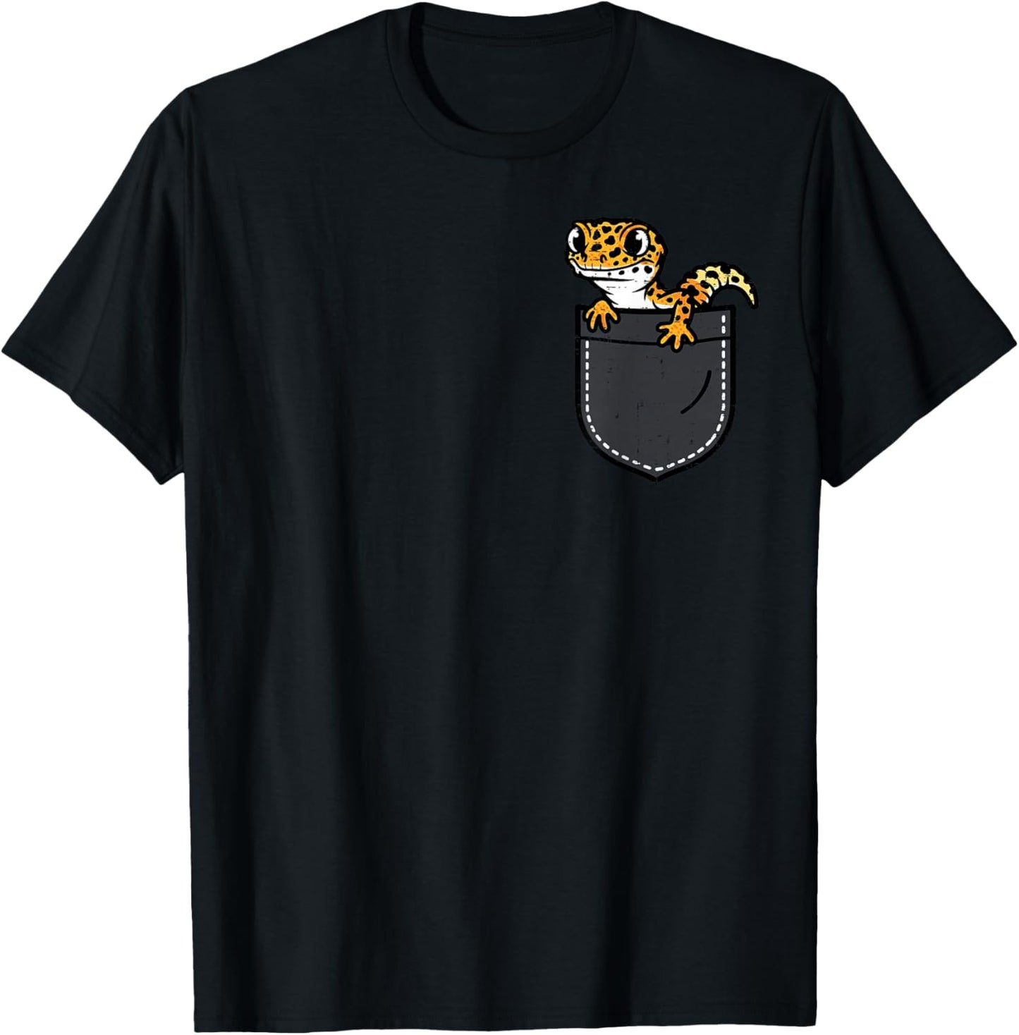 Leopard Gecko Pocket Cute Lizard Reptile Men Boys Kids Women T-Shirt - T-Shirt | Black
