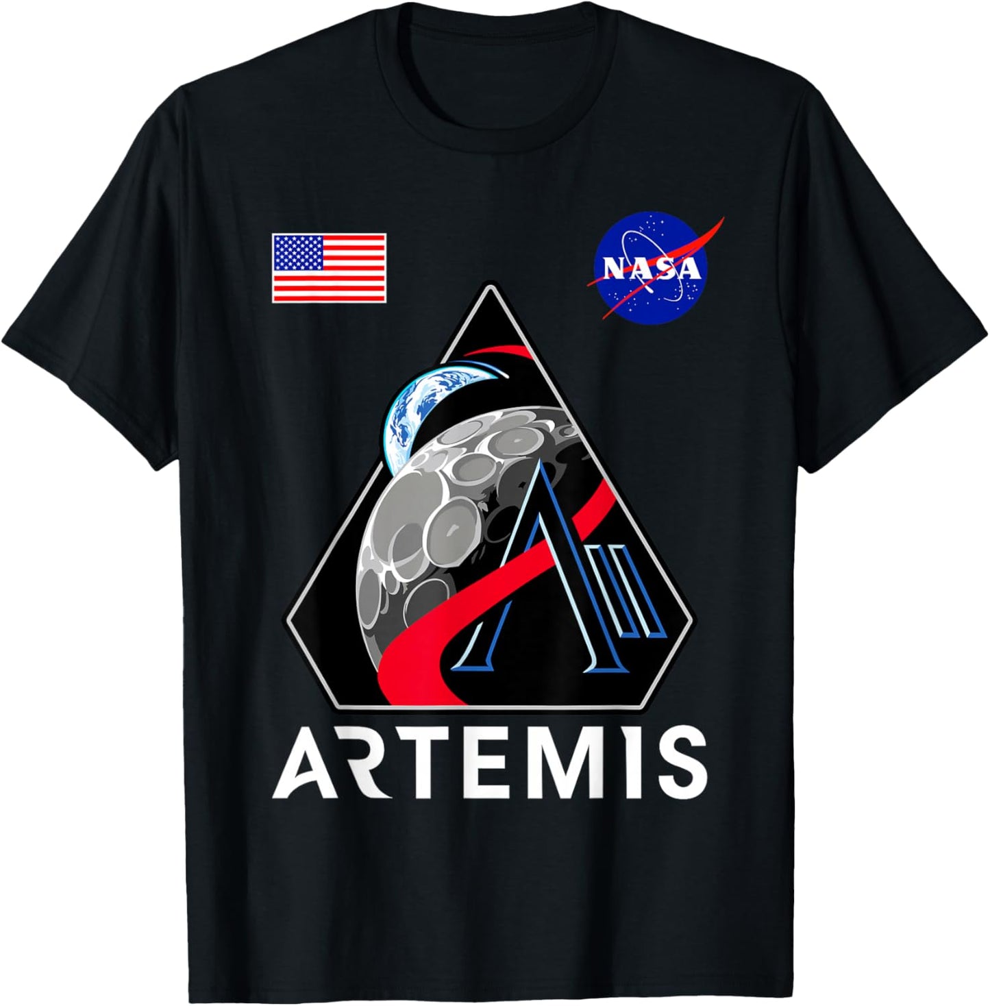 NASA Artemis II Mission Patch Commemorative Meatball Logo T-Shirt - T-Shirt | Black