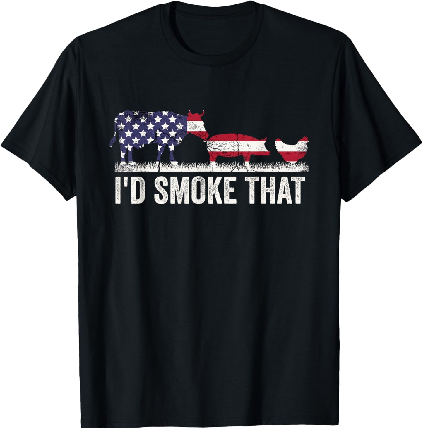 I'd Smoke that Patriotic BBQ American Flag 4th of July Men T-Shirt - T-Shirt | Black