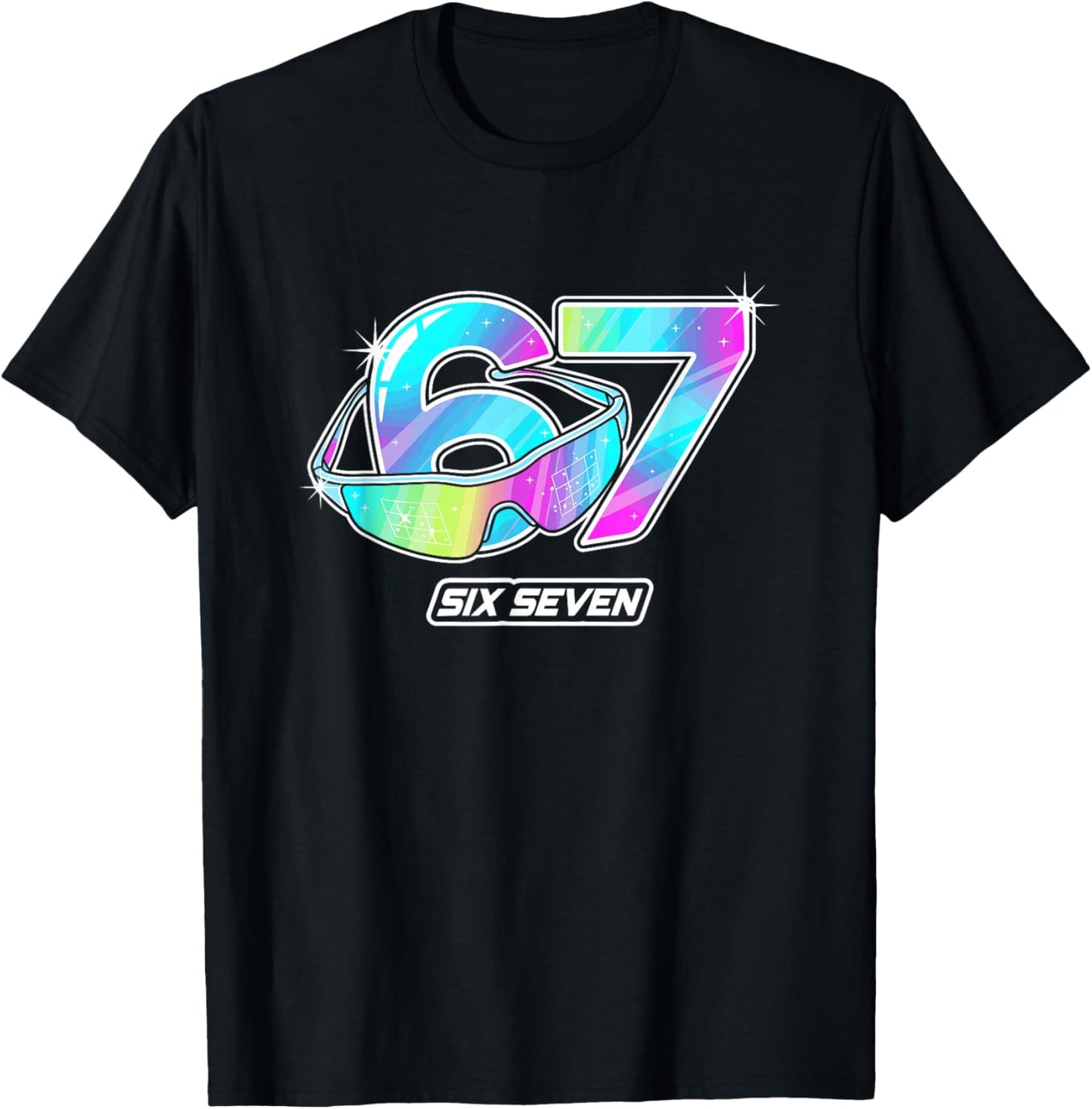 6 7 Meme Six Seven Sunglasses Gen Alpha Funny Design 67 T-Shirt - T-Shirt | Black