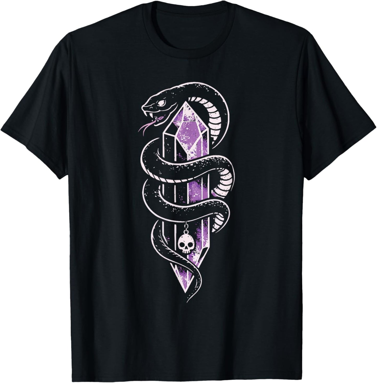 Snake Purple Crystal Skull Creepy Cute Pastel Goth Aesthetic T-Shirt - T-Shirt | Black