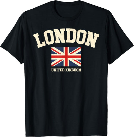 Vintage London England United Kingdom Souvenir Retro Graphic T-Shirt - T-Shirt | Black