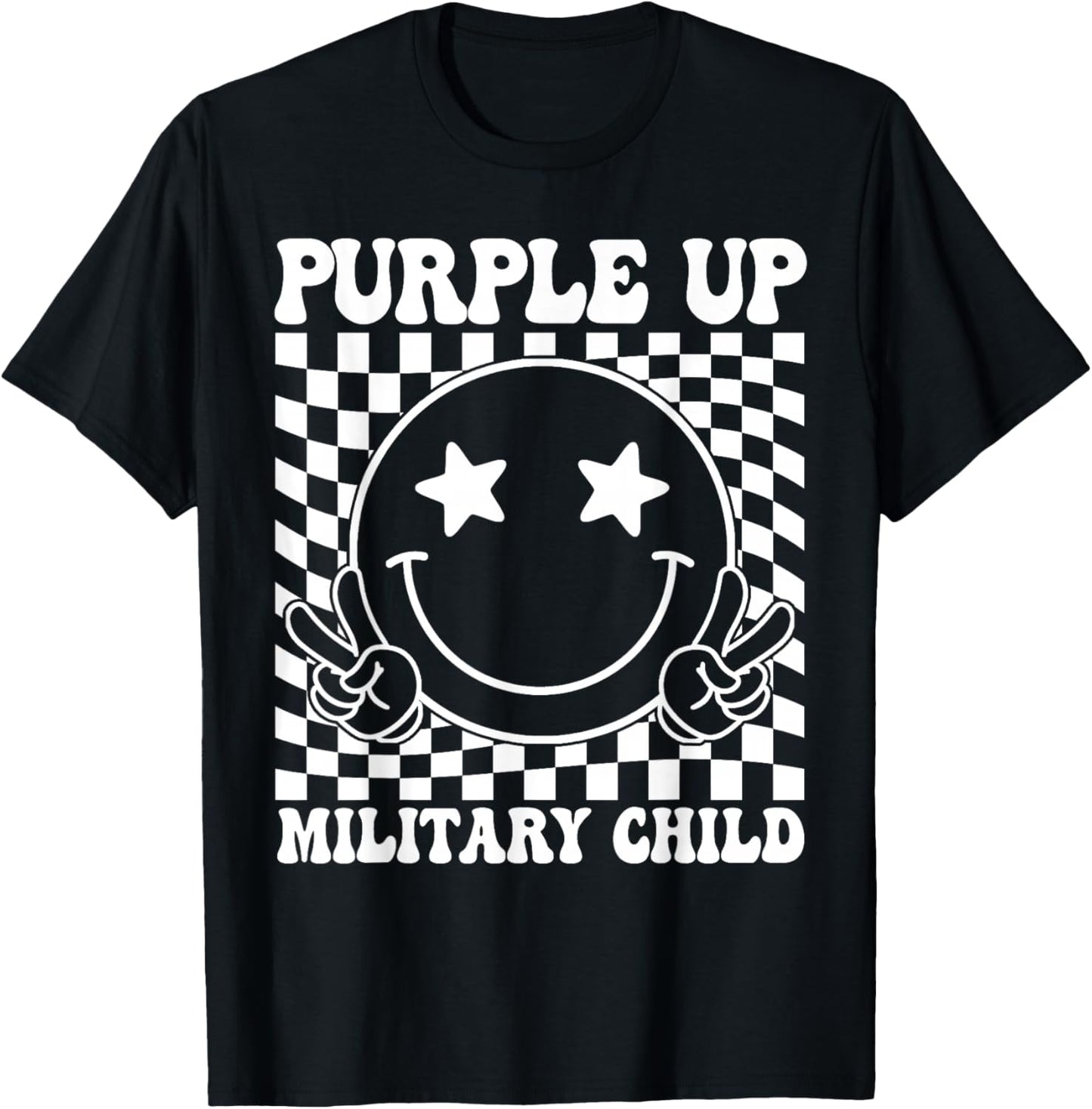 Groovy Purple Up For Military Kids Military Child Month T-Shirt - T-Shirt | Black