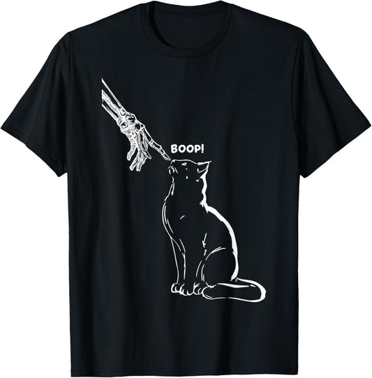 Black Cat Skeleton Hand Boop Halloween Pet Women Girls Kids T-Shirt - T-Shirt | Black