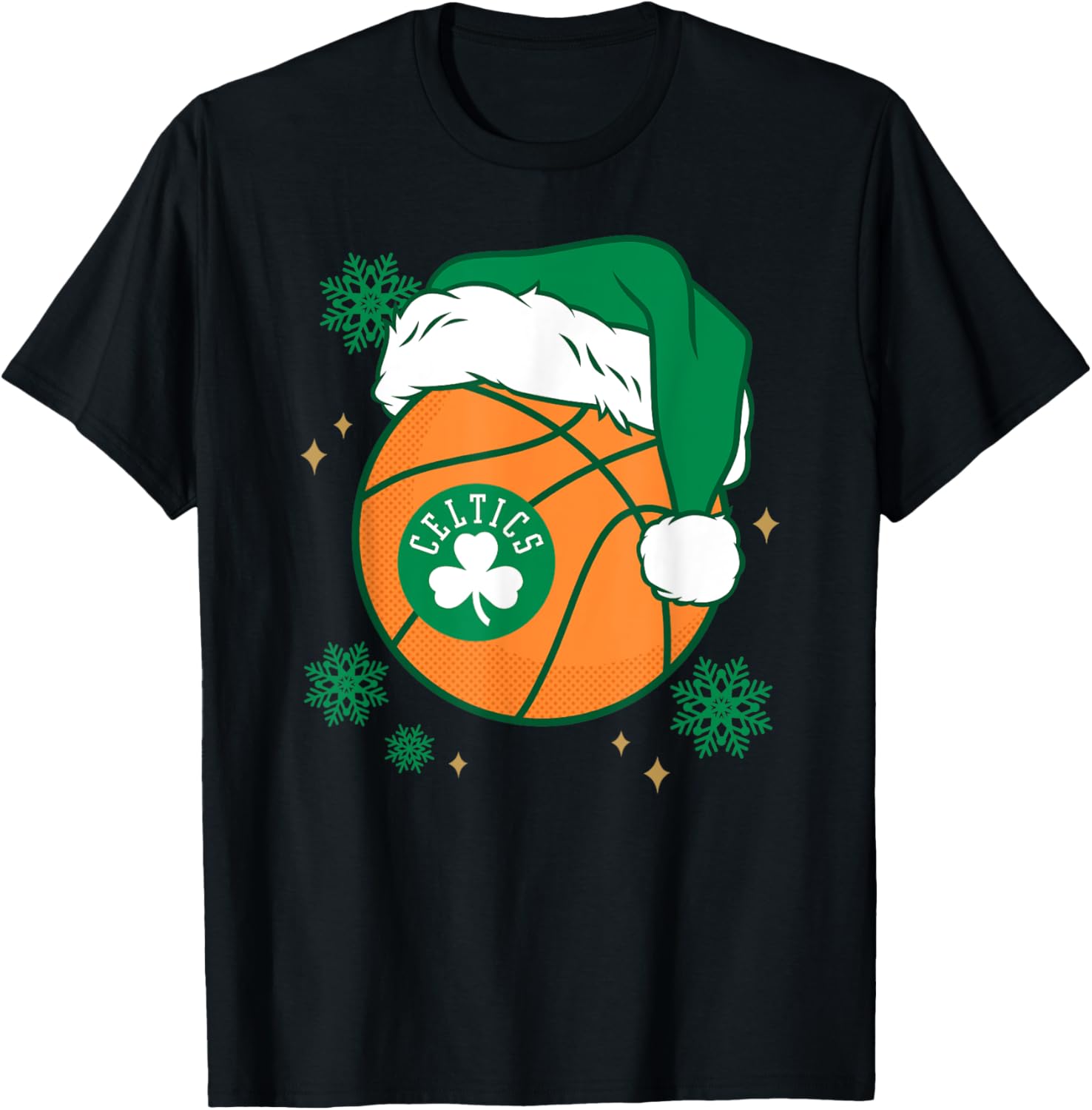 NBA Boston Celtics Christmas Santa Hat Ball T-Shirt - T-Shirt | Black