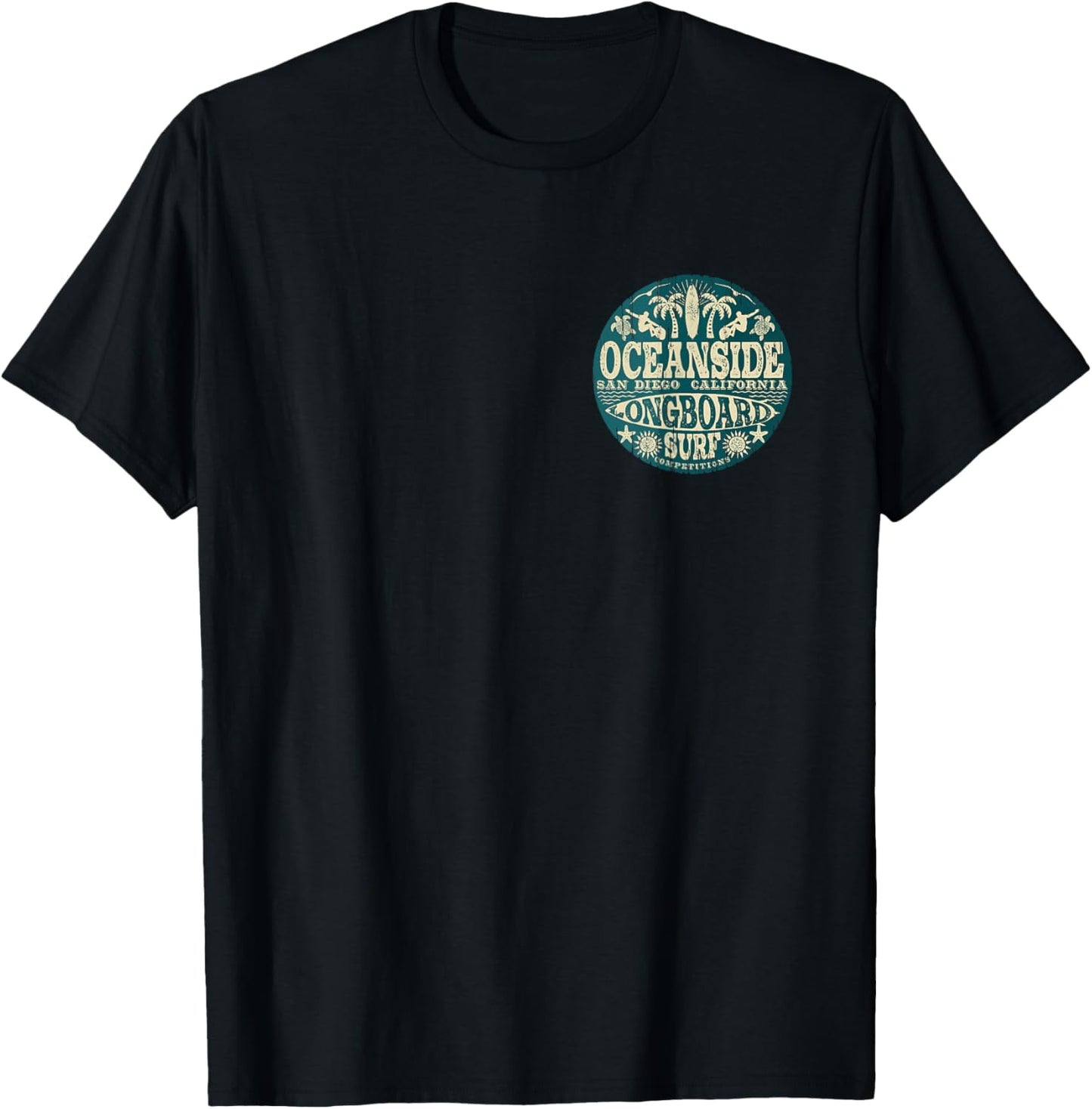 2-Sided Vintage Oceanside California Longboard Surfing T-Shirt - T-Shirt | Black