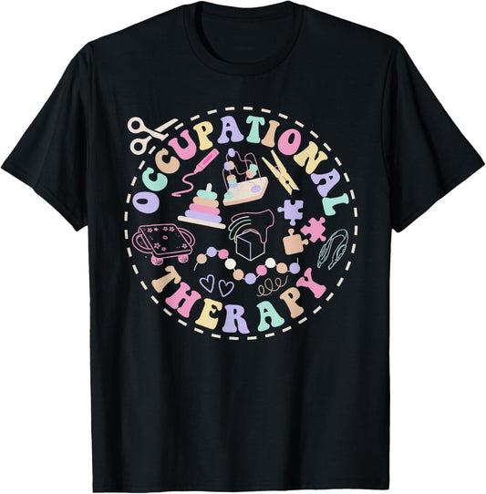 Preppy Retro Occupational Therapy Therapist OT COTA Gift T-Shirt - T-Shirt | Black