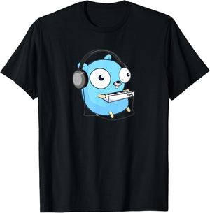 Music Gopher - Fun Programmer Developer GO lang Logo T-Shirt - T-Shirt | Black
