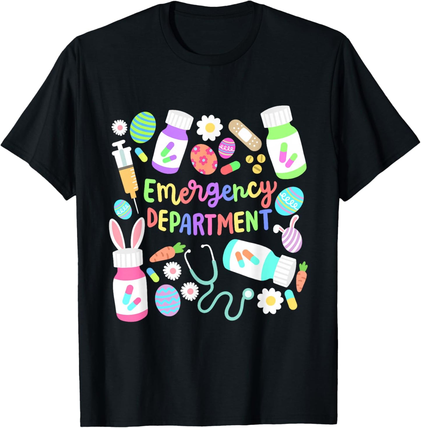 Easter Nurse Emergency Department Groovy ER Nurses Bunny T-Shirt - T-Shirt | Black