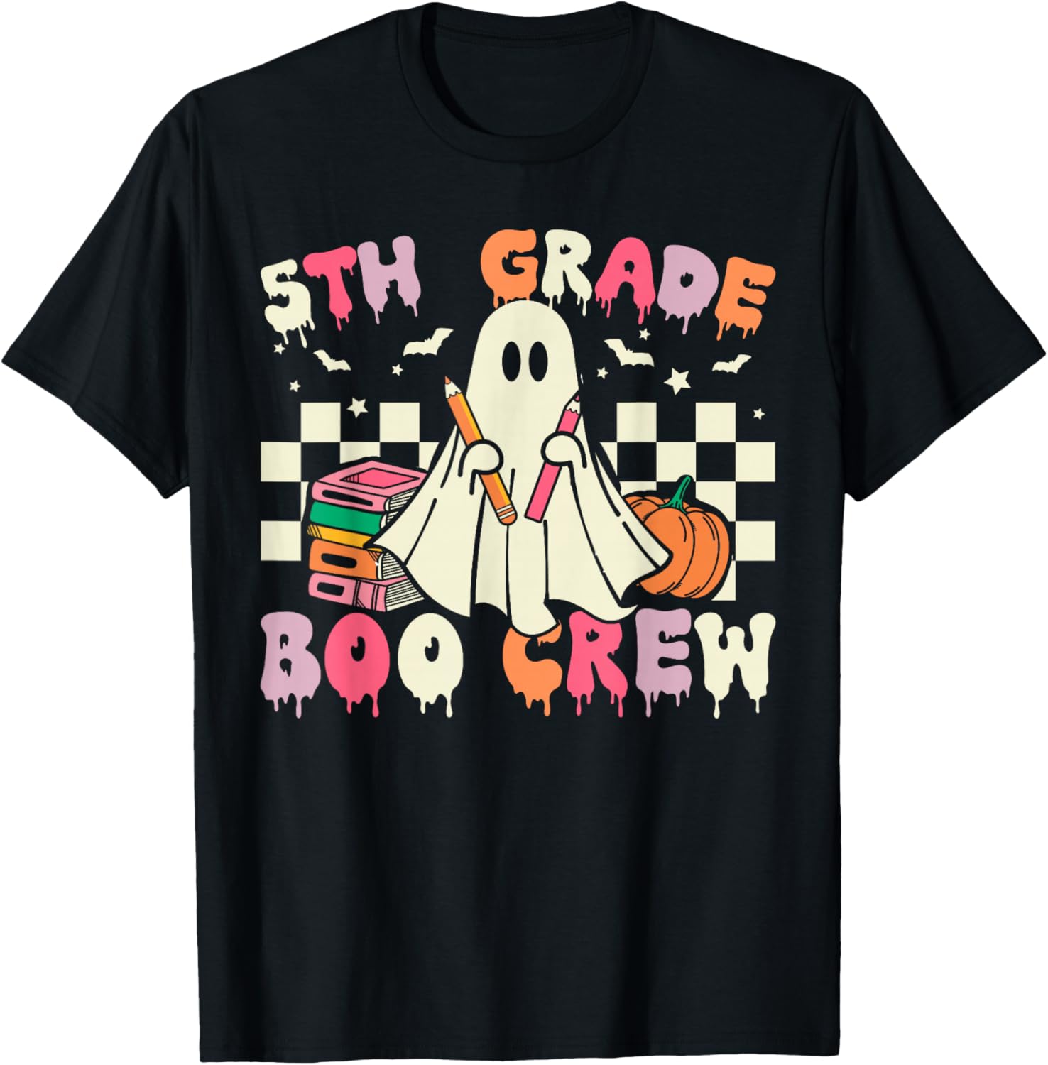 5th Grade Boo Crew Retro Ghost Halloween Teacher Student T-Shirt - T-Shirt | Black