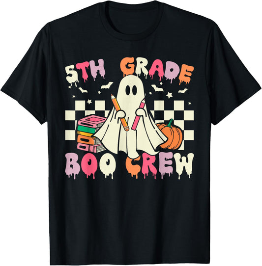 5th Grade Boo Crew Retro Ghost Halloween Teacher Student T-Shirt - T-Shirt | Black