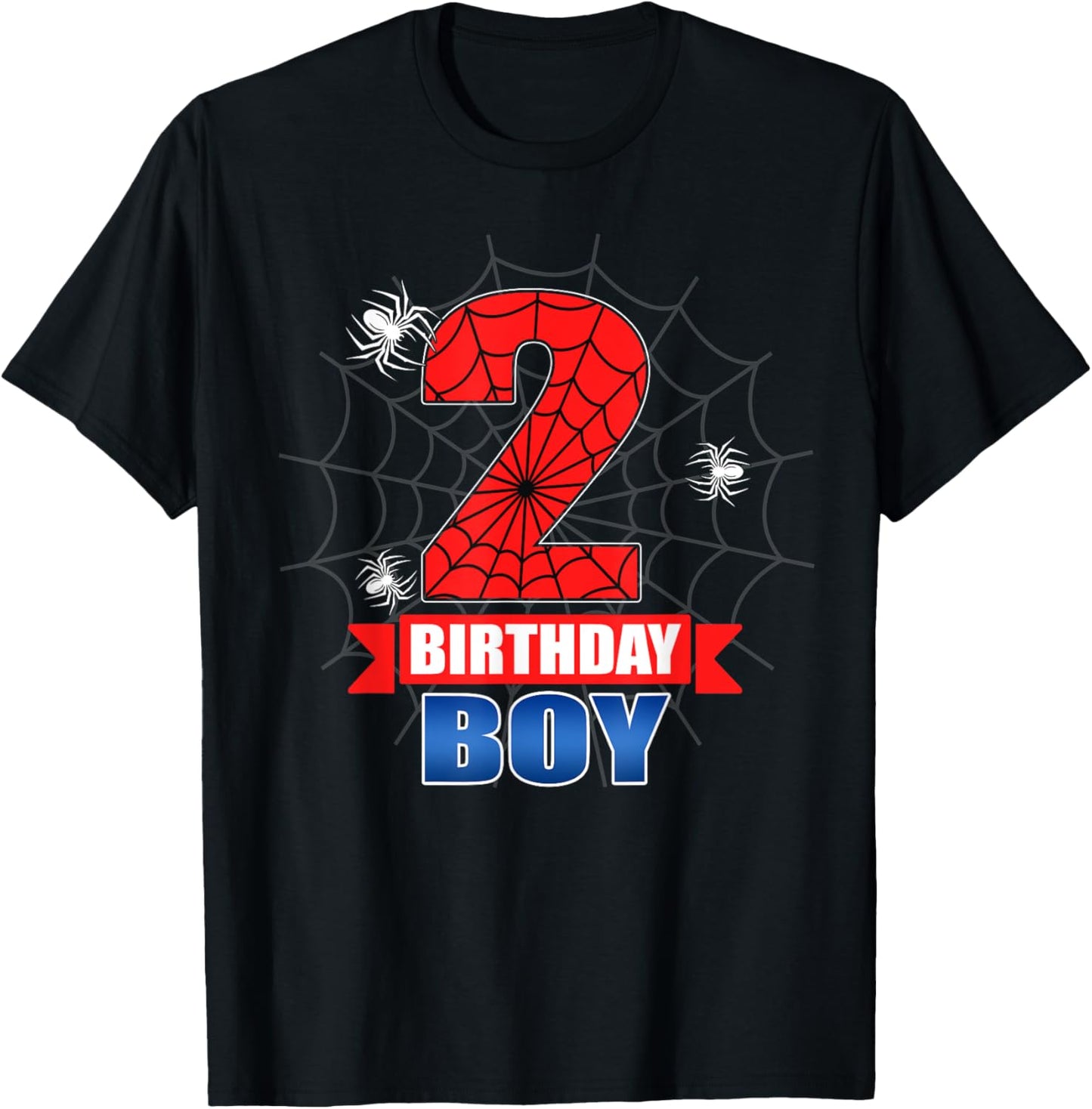 Spider Web 2 Years Old It's My 2nd Birthday Boy Party T-Shirt - T-Shirt | Black