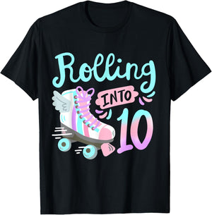 Rolling Into 10 Roller Skates Skater Girl 10th Birthday T-Shirt - T-Shirt | Black