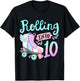 Rolling Into 10 Roller Skates Skater Girl 10th Birthday T-Shirt - T-Shirt | Black