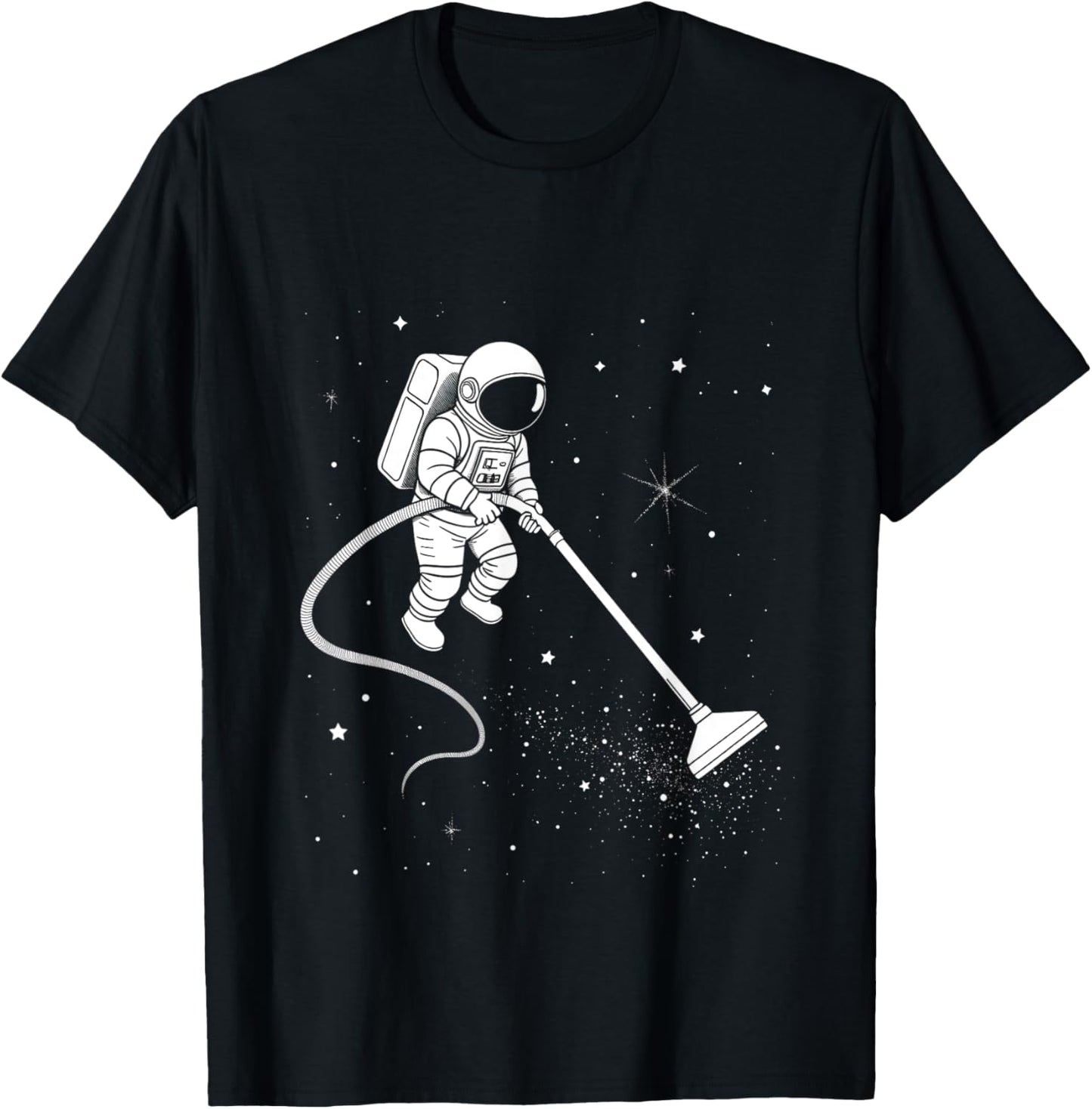 Astronaut Cleaning Stars Funny Space Design T-Shirt - T-Shirt | Black