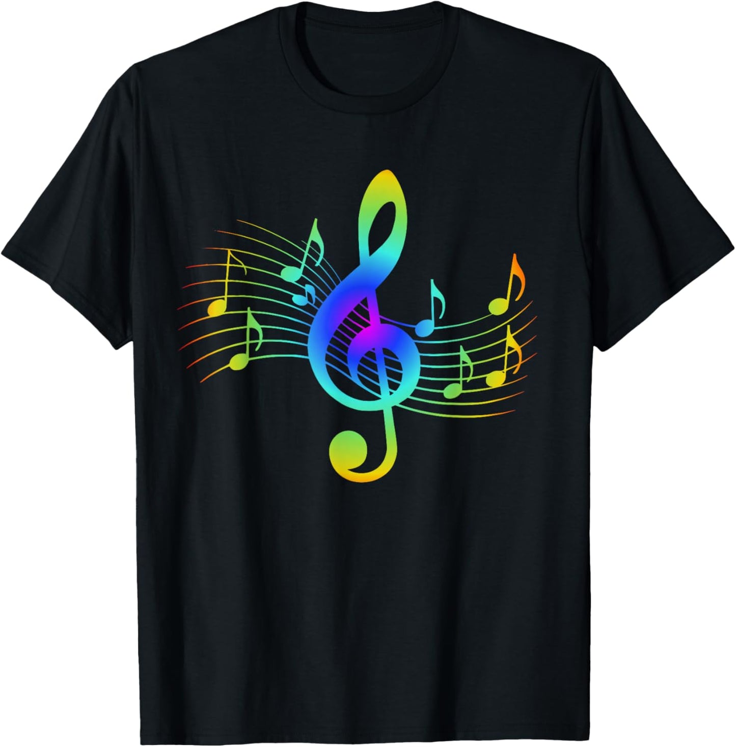 Colourful Treble Clef and Musical Notes Design for Music Love T-Shirt - T-Shirt | Black