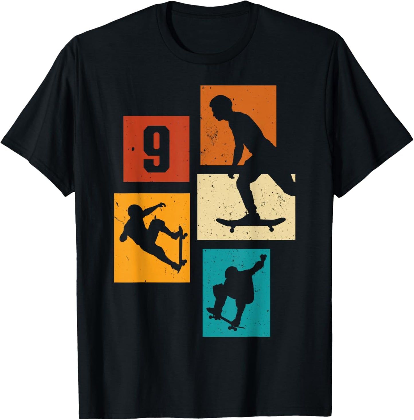 9th Birthday Skateboard Skateboarder Skater 9 Year Old Boy T-Shirt - T-Shirt | Black