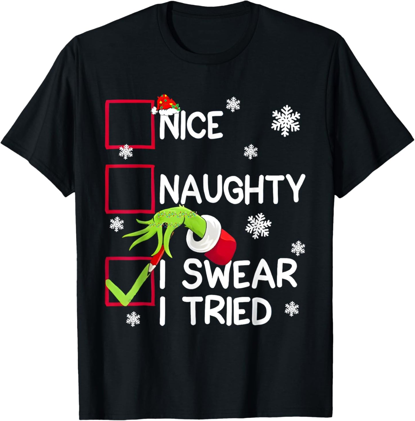 Groovy Naughty I Swear I Tried Christmas Xmas Men Women Kids T-Shirt - T-Shirt | Black