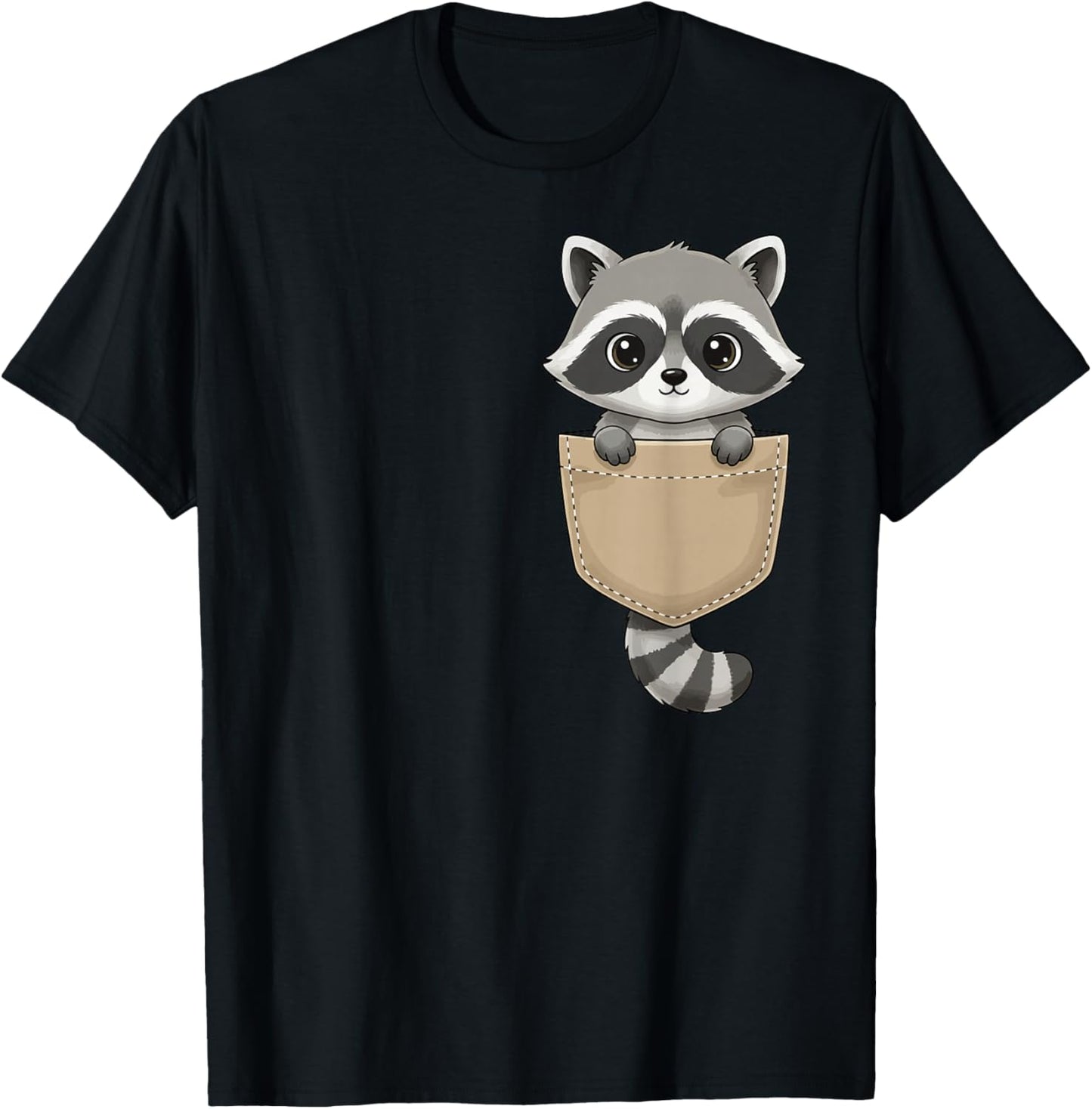 Cute Raccoon Pocket Funny Raccon Women Kid T-Shirt - T-Shirt | Black