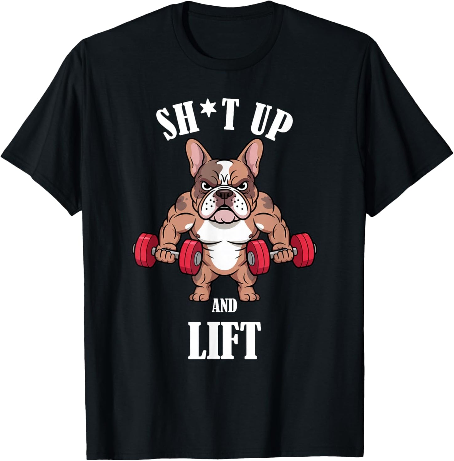 French Bulldog Weightlifting Dumbbells Funny Gym Workout T-Shirt - T-Shirt | Black
