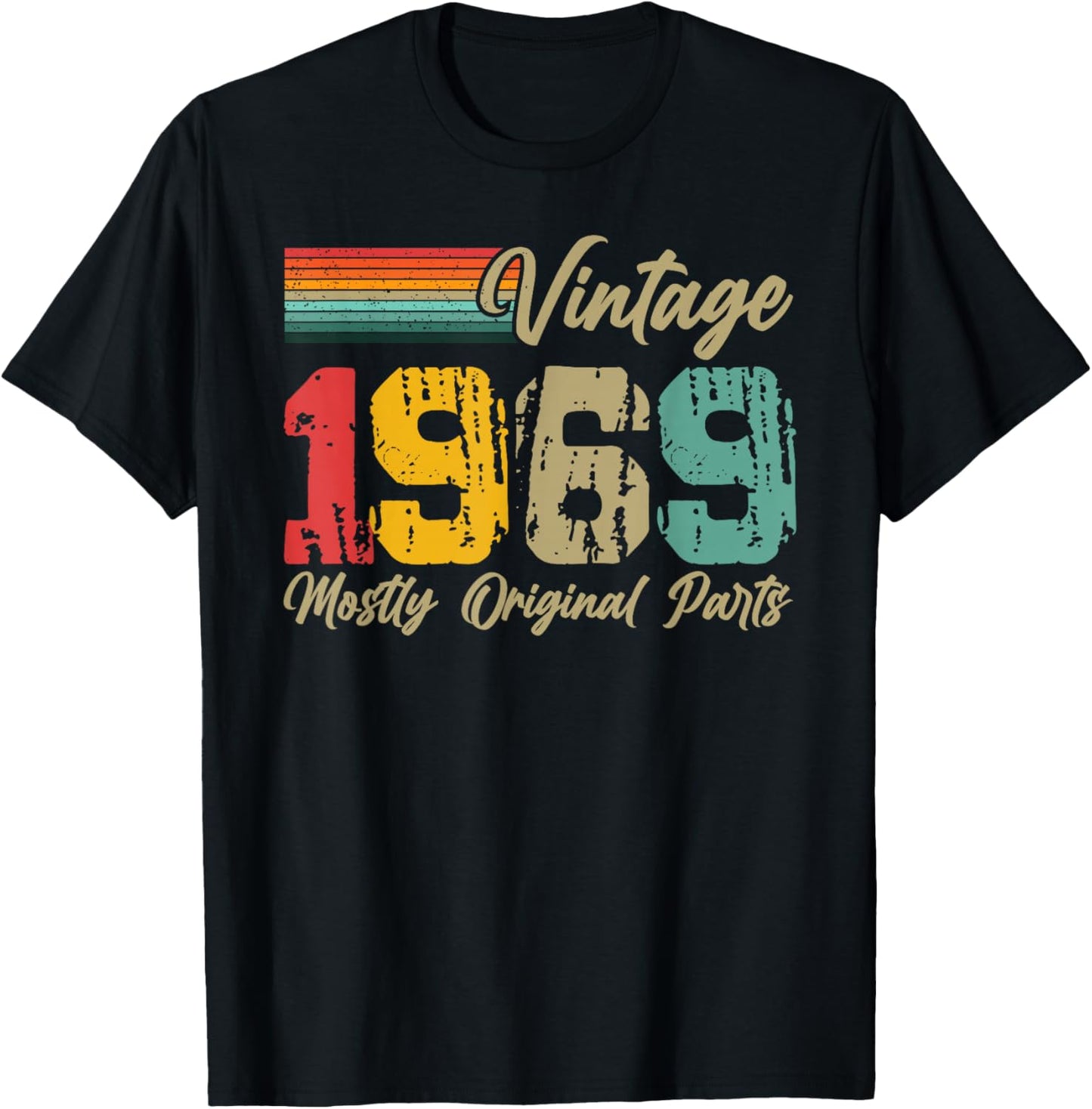 Vintage 1969 Mostly Original Parts Funny Birthday Year T-Shirt - T-Shirt | Black