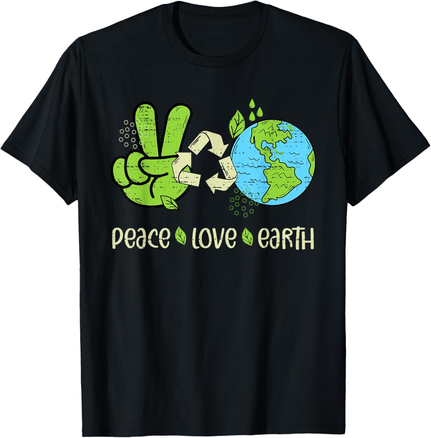 Earth Day April 22 Peace Love Earth Recycle Teacher Boy Girl T-Shirt - T-Shirt | Black