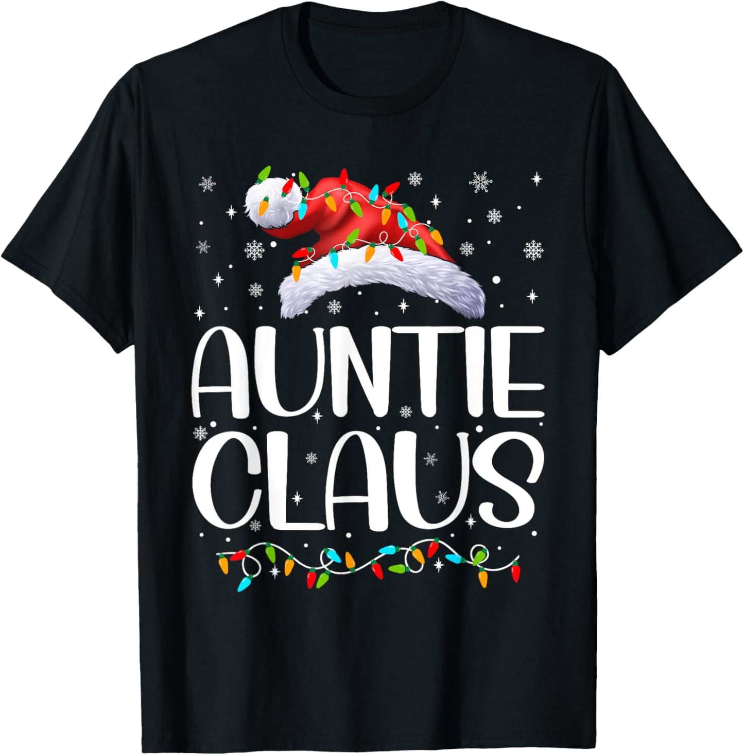 Auntie Claus Xmas Lights Christmas Pajama Matching Family T-Shirt - T-Shirt | Black