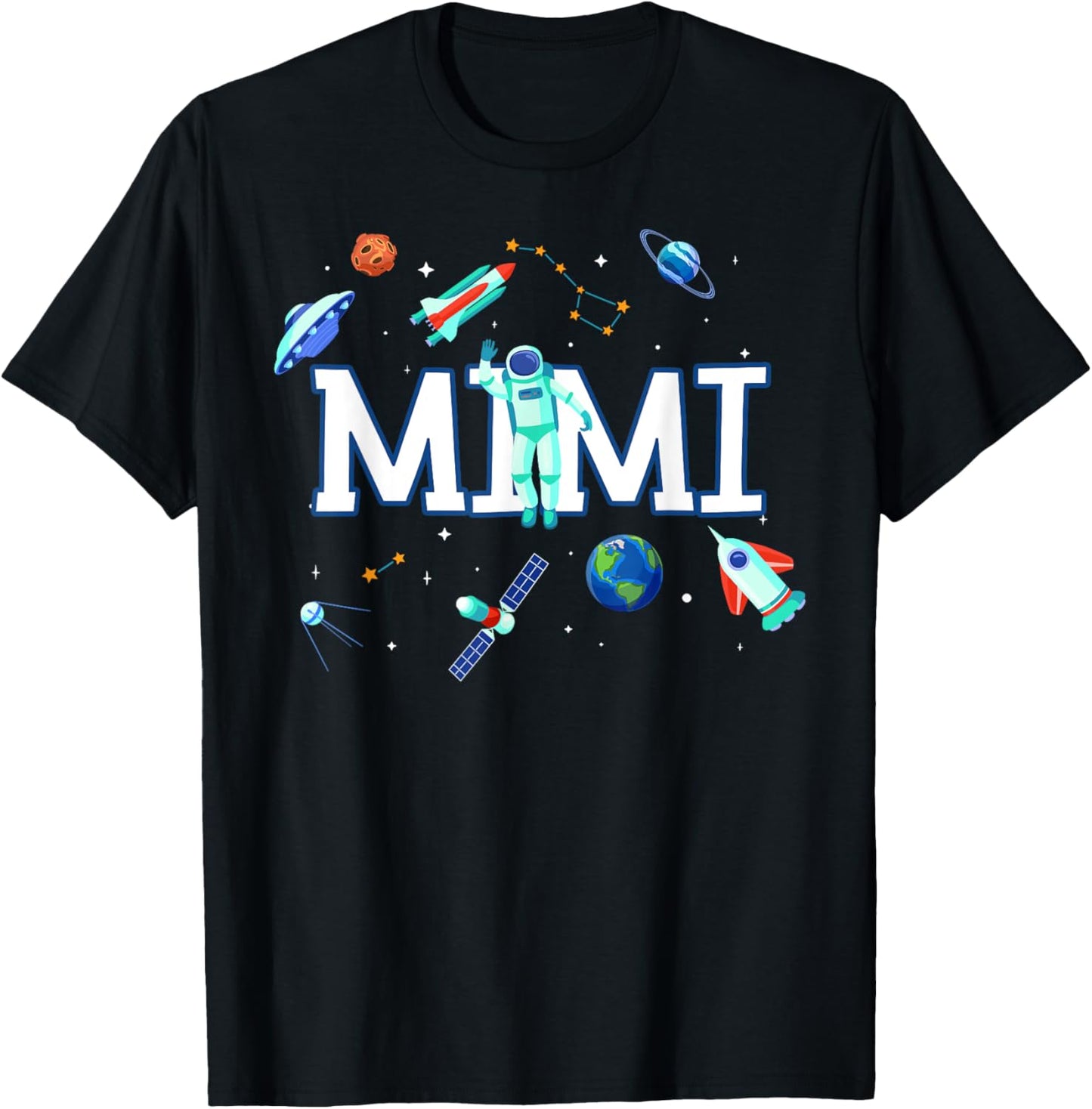 Mimi Astronaut Space Family Matching Birthday Party T-Shirt - T-Shirt | Black