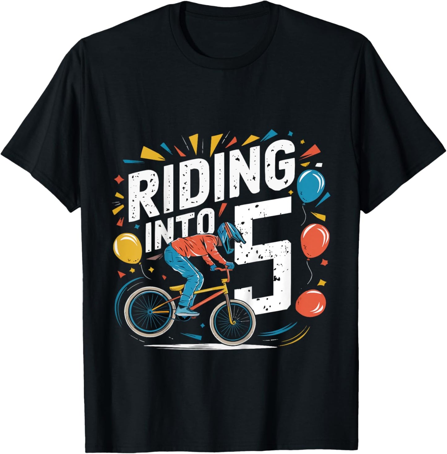 Kids Funny 5 Year 5th Birthday Old Three BMX Bike racing bicycle T-Shirt - T-Shirt | Black