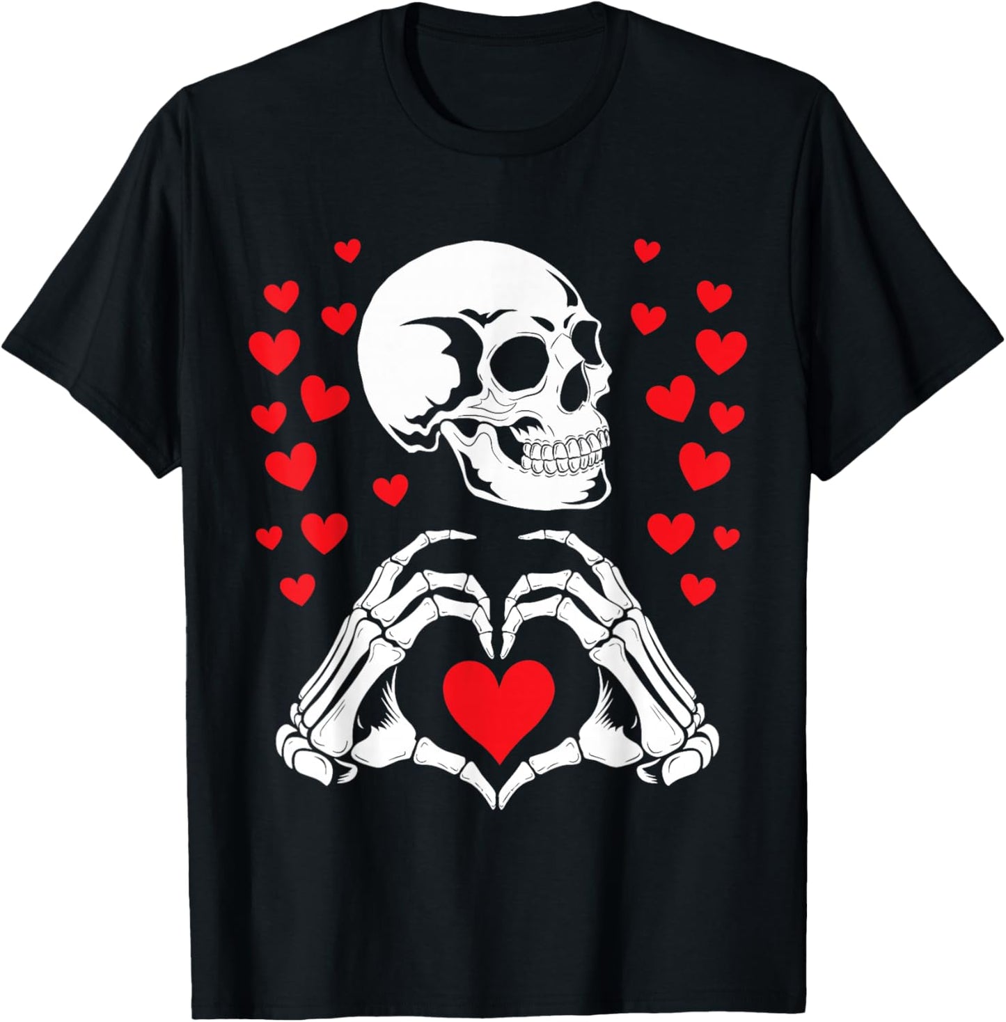 Skeleton Skull Hands Heart Valentines Day Funny Bones Love T-Shirt - T-Shirt | Black