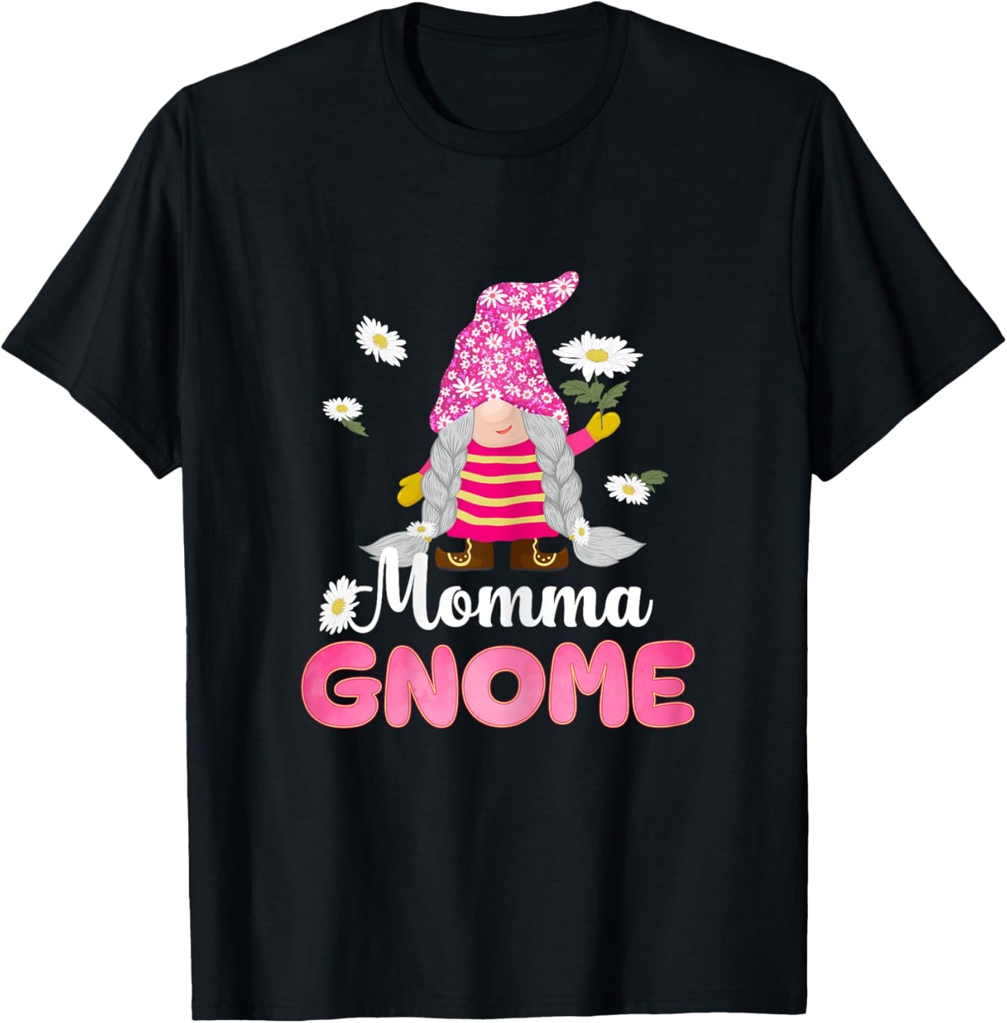 Cute Momma Gnome Flower Gifts For Mother's Day Mom Grandma T-Shirt - T-Shirt | Black