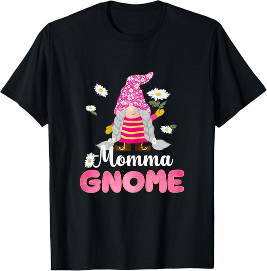 Cute Momma Gnome Flower Gifts For Mother's Day Mom Grandma T-Shirt - T-Shirt | Black