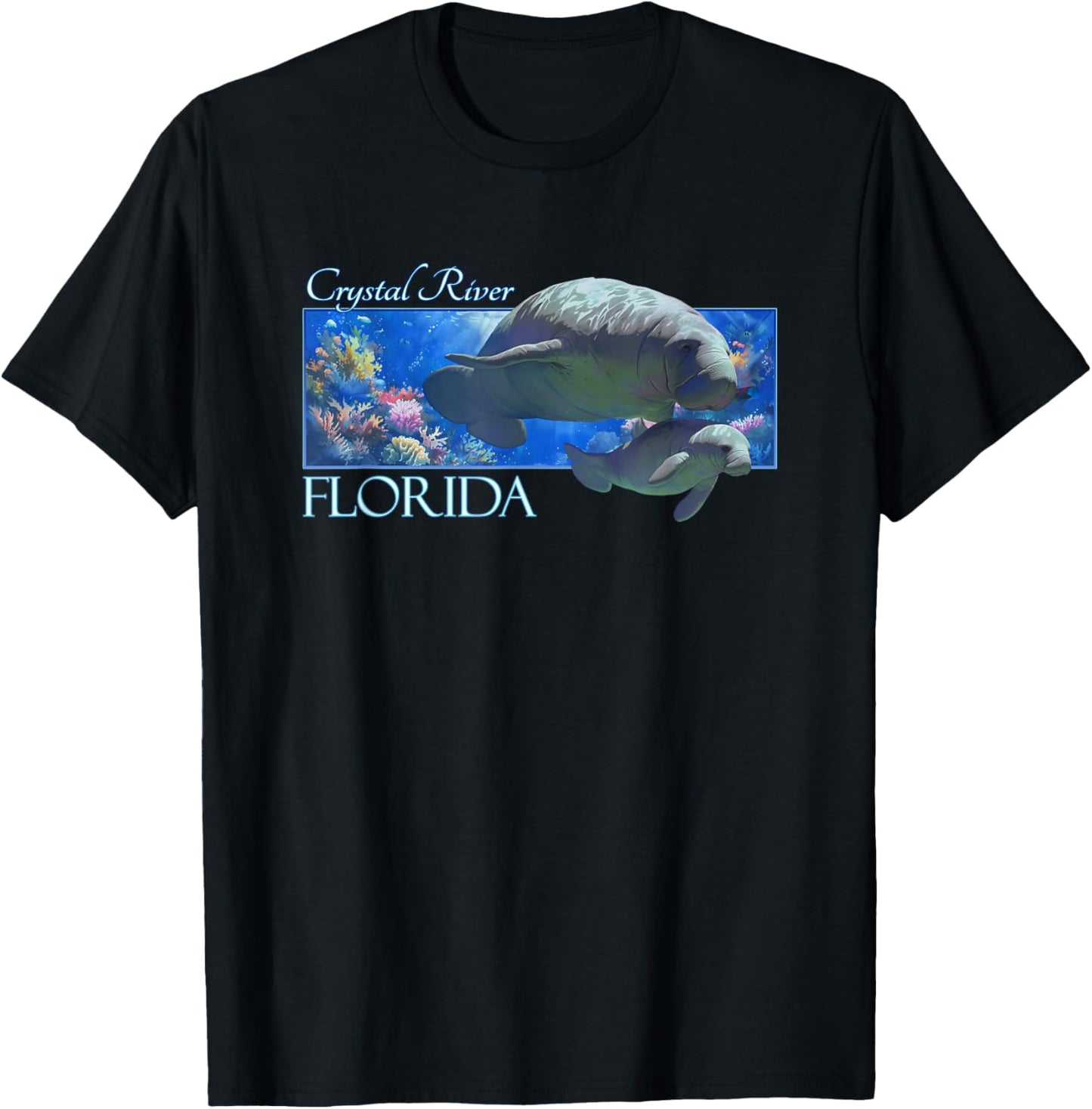 Crystal River Florida Vacation Cute Manatees Sea Cow T-Shirt - T-Shirt | Black