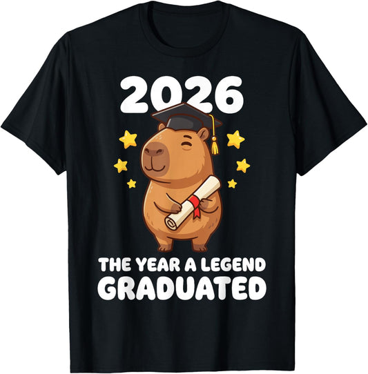 Capybara Graduate 2026 Legend Accomplishment Proud T-Shirt - T-Shirt | Black