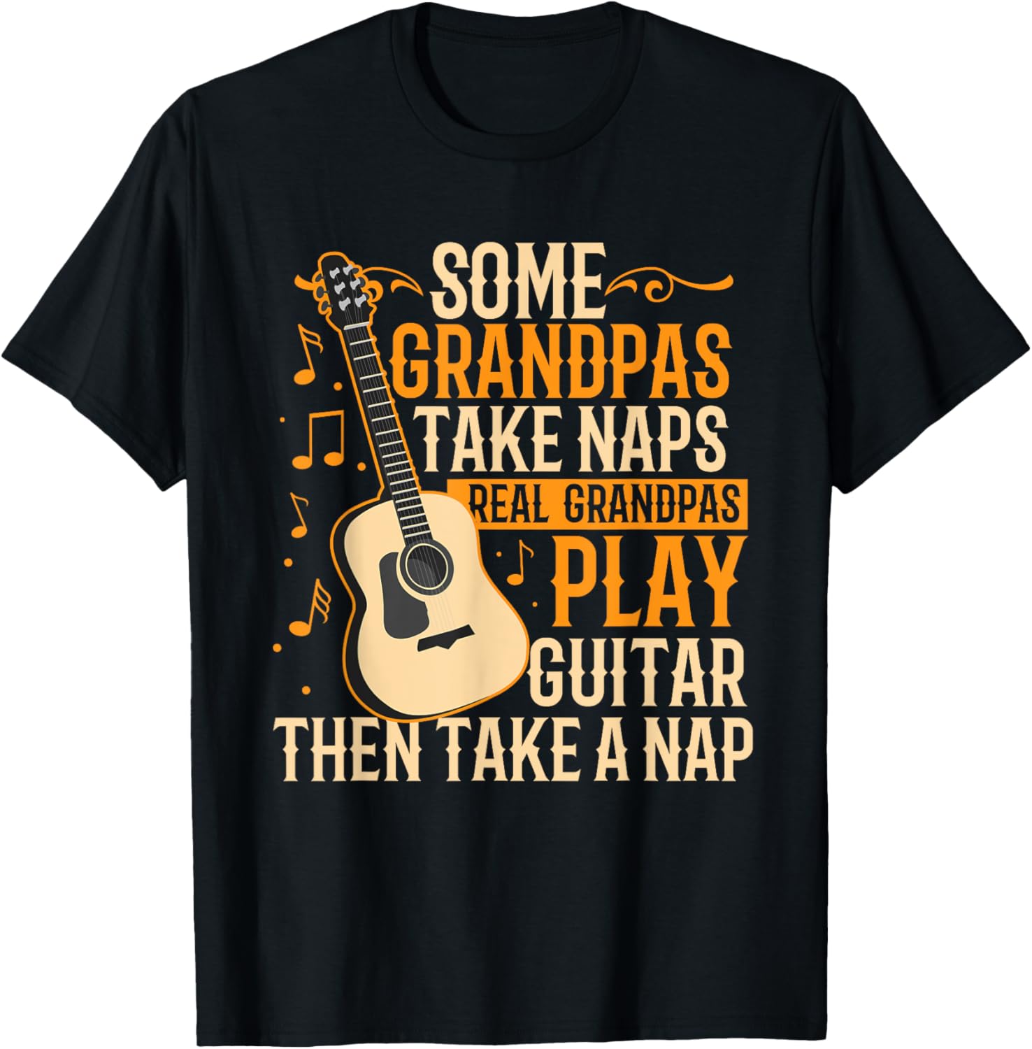 Real Grandpas Play Guitar Then Take Nap Funny Guitarist T-Shirt - T-Shirt | Black