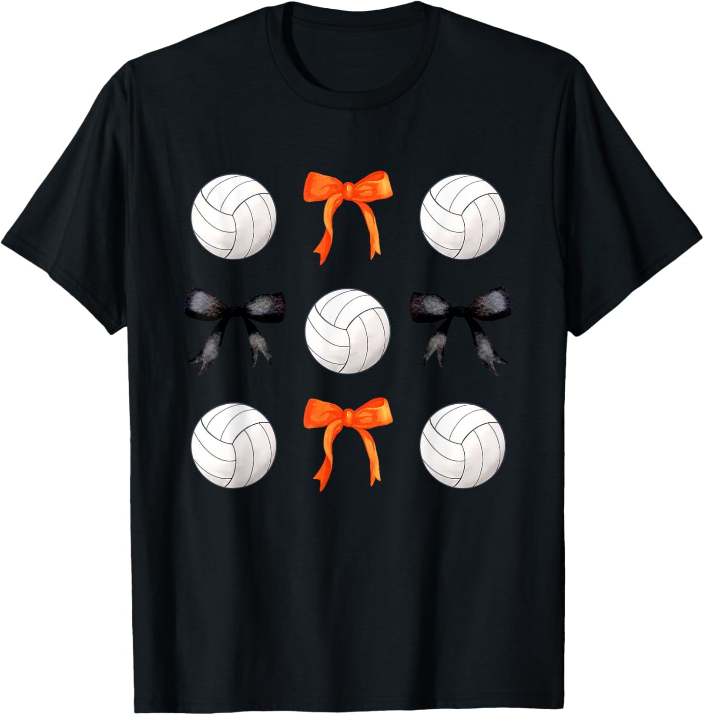 Volleyballs and Orange and Black Bows Volleyball Team Player T-Shirt - T-Shirt | Black