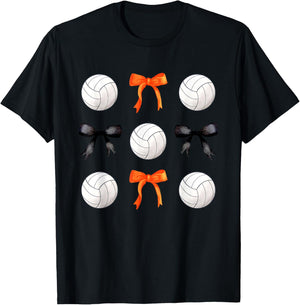 Volleyballs and Orange and Black Bows Volleyball Team Player T-Shirt - T-Shirt | Black