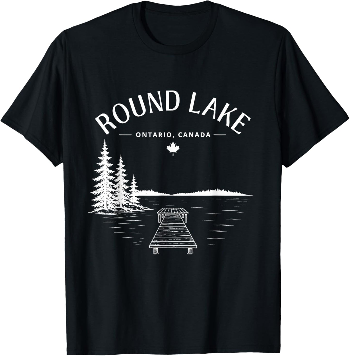 Round Lake Dock Life Pine Trees Mountain T-Shirt - T-Shirt | Black