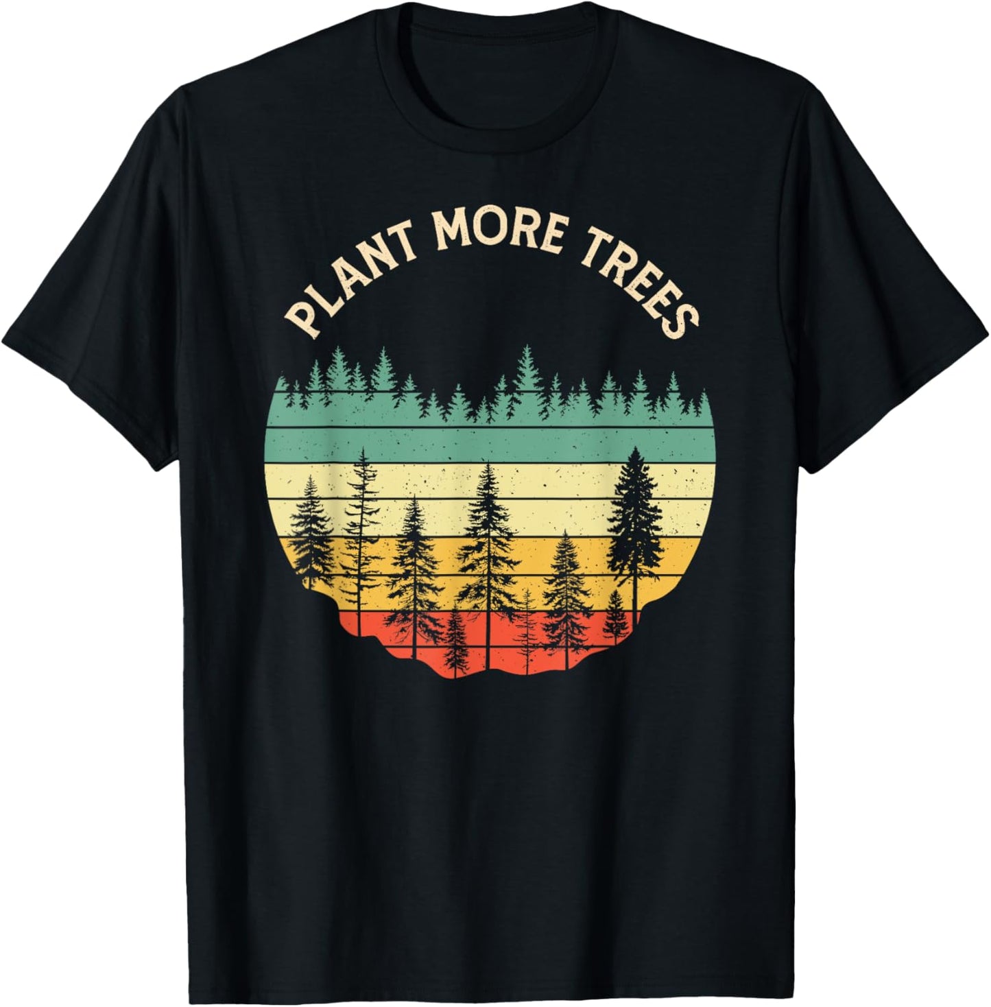 Vintage Retro Style 80s Happy Pine Trees Plant more trees T-Shirt - T-Shirt | Black