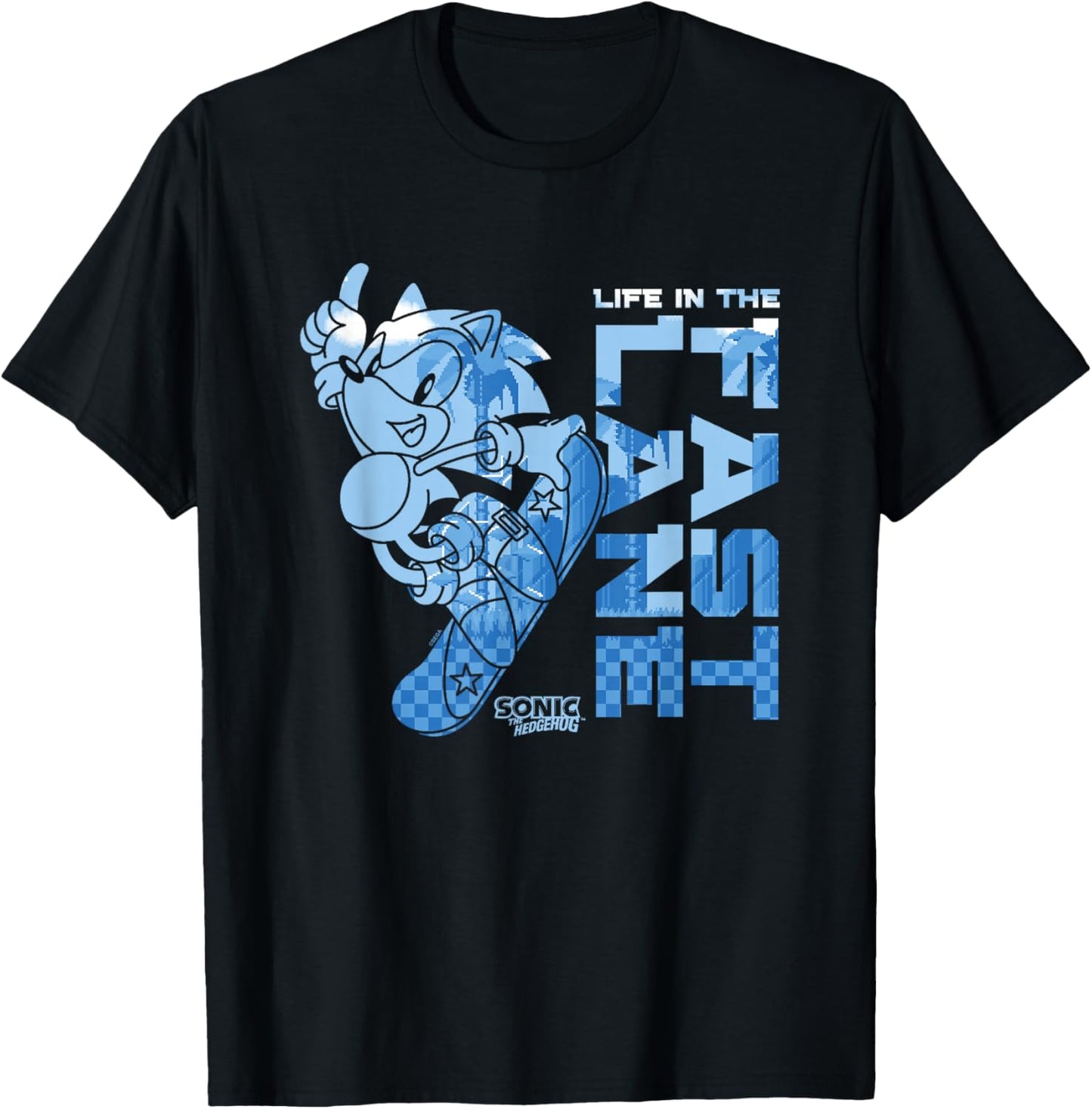 Sonic The Hedgehog Life in the Fast Lane Snowboarding Retro T-Shirt - T-Shirt | Black